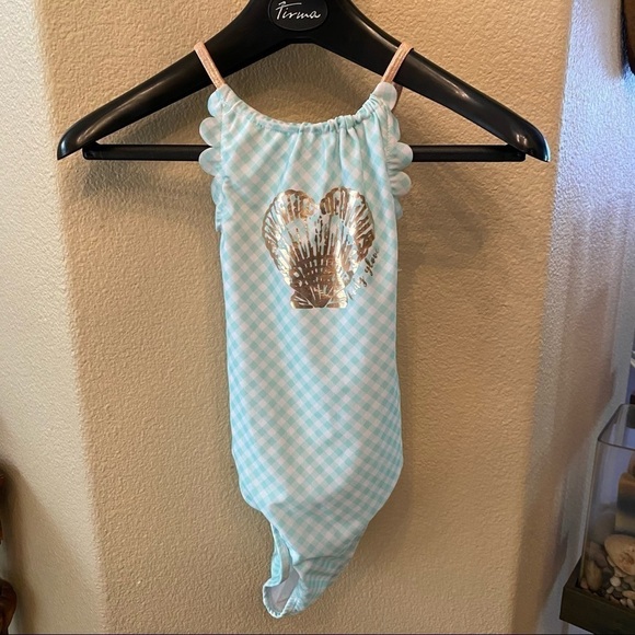 NWOT~BODY GLOVE Girls Metallic Gold Seashell Bathing Suit Size 10 - Picture 1 of 6